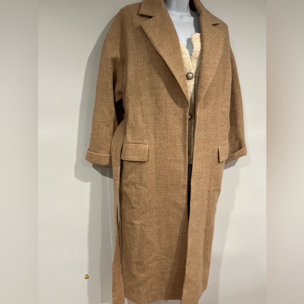 Zara wool belted coat tan š„blogger style aritzia maxmara nanushka - Picture 9 of 16